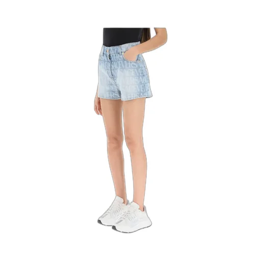 Allover Logo Printed Denim Shorts