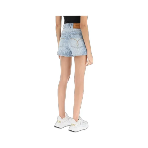Allover Logo Printed Denim Shorts