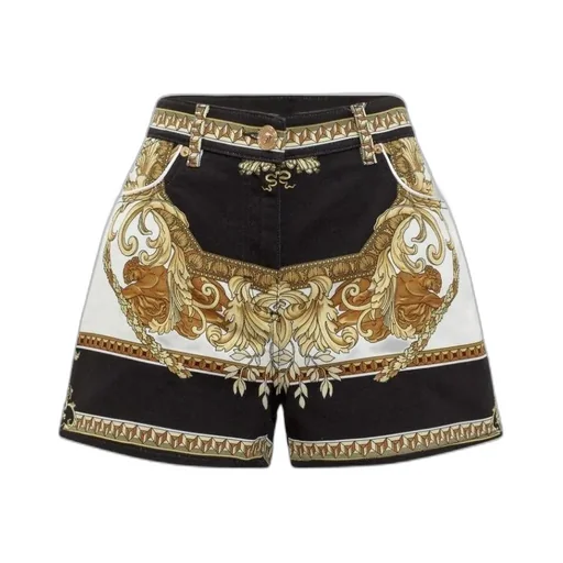 Baroque-Print Denim Shorts