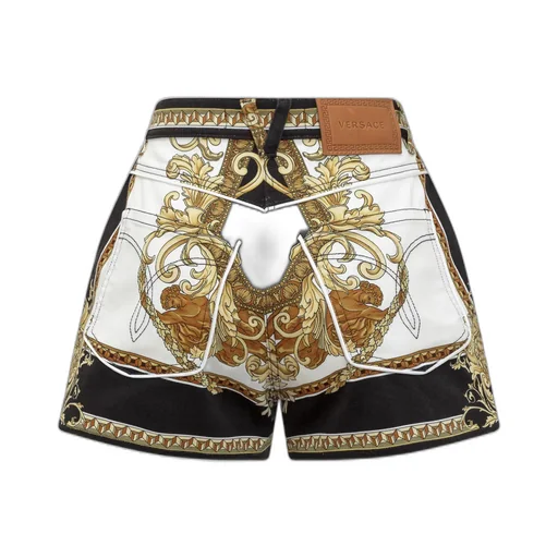 Baroque-Print Denim Shorts