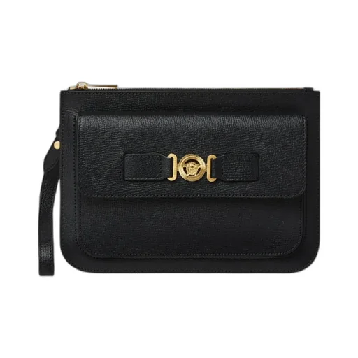 Medusa-Plaque Leather Clutch