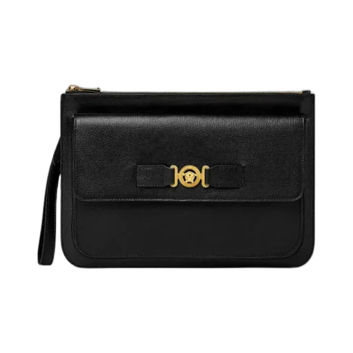 Medusa-Plaque Zipped Clutch Bag