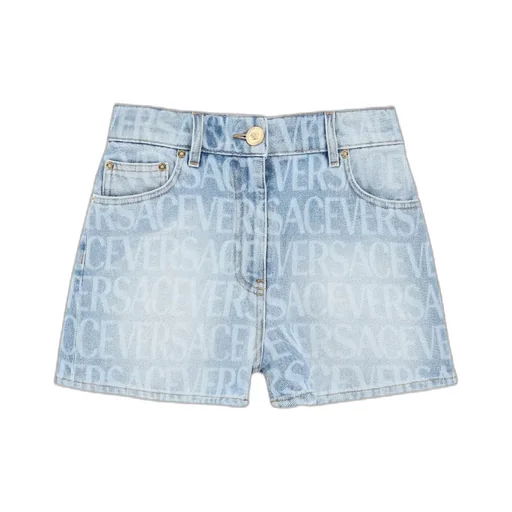 Allover Logo Printed Denim Shorts