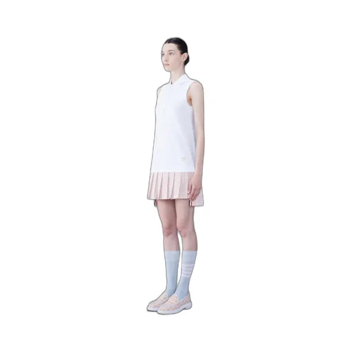Pleated-Panel Sleeveless Polo Dress