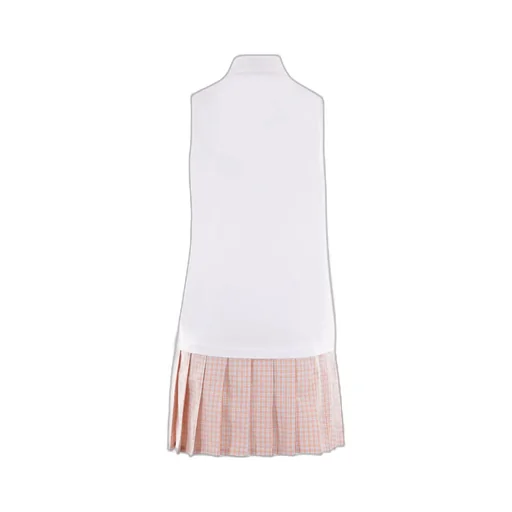 Pleated-Panel Sleeveless Polo Dress