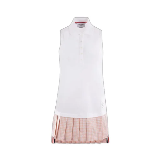 Pleated-Panel Sleeveless Polo Dress
