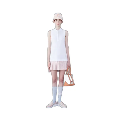 Pleated-Panel Sleeveless Polo Dress