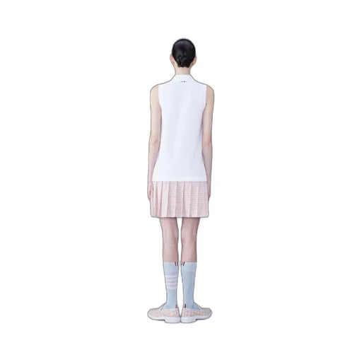 Pleated-Panel Sleeveless Polo Dress
