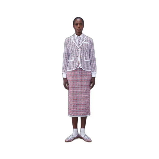 Check-Pattern Buttoned Tweed Jacket