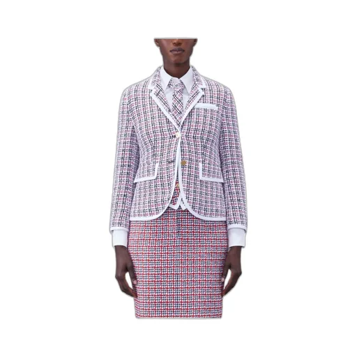 Check-Pattern Buttoned Tweed Jacket