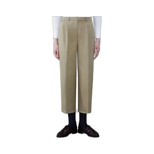 Pleated Cropped Cotton Trousers