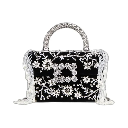 Ramage Jewel Mini Flower Strass Buckle Clutch Bag In Velvet