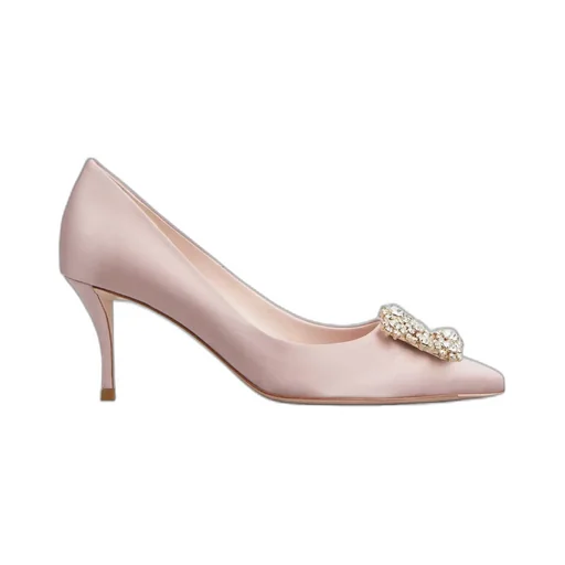 Flower Strass Buckle Pumps In Satin