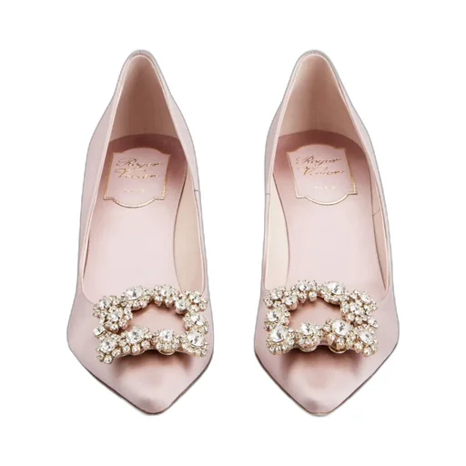 Flower Strass Buckle Pumps In Satin
