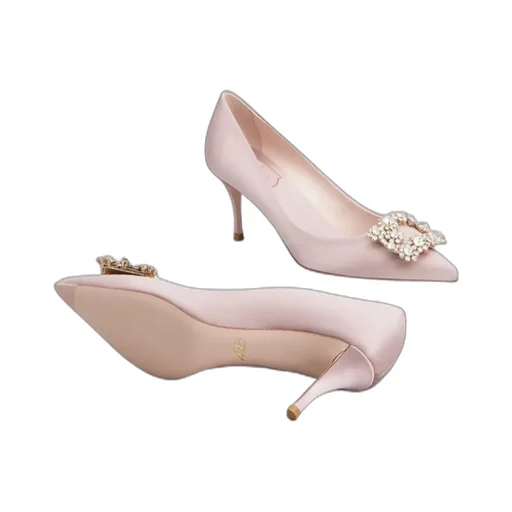 Flower Strass Buckle Pumps In Satin