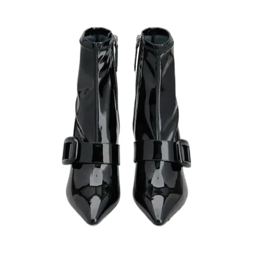 Viv' Choc Stretch Lacquered Buckle Ankle Boots