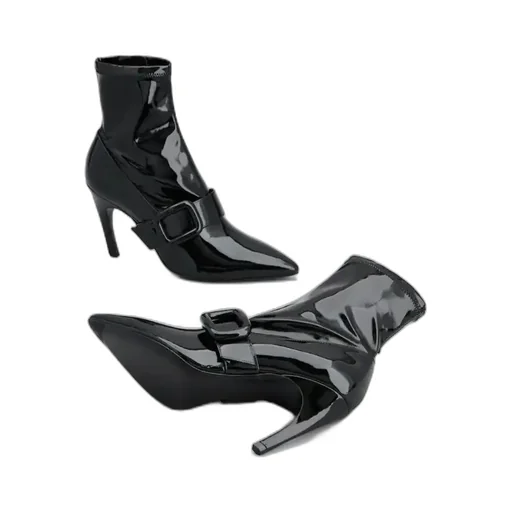 Viv' Choc Stretch Lacquered Buckle Ankle Boots