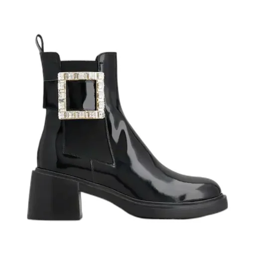 Viv' Rangers Strass Buckle Chelsea Ankle Boots In Patent Leather