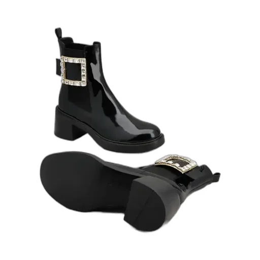 Viv' Rangers Strass Buckle Chelsea Ankle Boots In Patent Leather