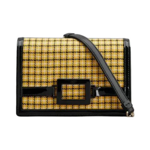 Checked Foldover Top Clutch Bag