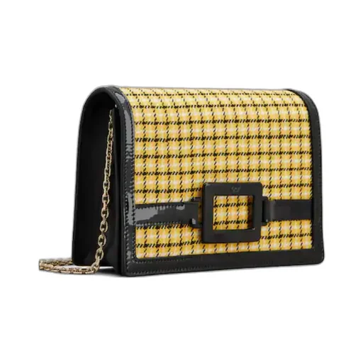 Checked Foldover Top Clutch Bag