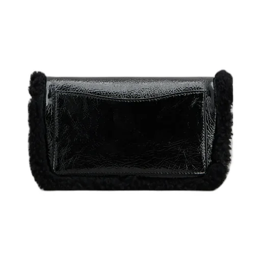 Jeu De Fille Viv' Shearling Strass Buckle Clutch Bag In Patent Leather