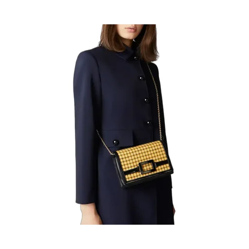 Checked Foldover Top Clutch Bag