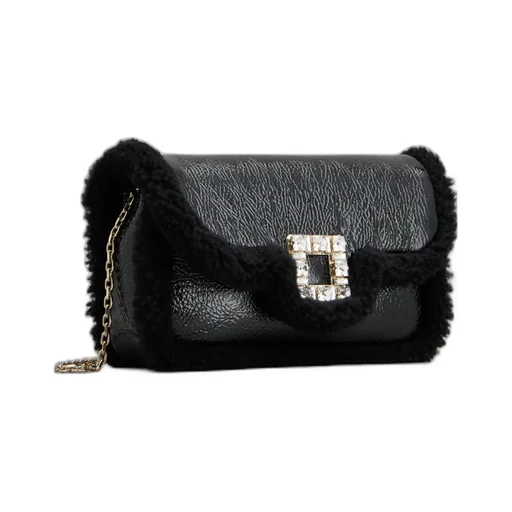 Jeu De Fille Viv' Shearling Strass Buckle Clutch Bag In Patent Leather