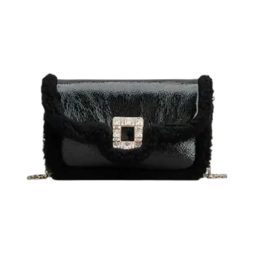 Jeu De Fille Viv' Shearling Strass Buckle Clutch Bag In Patent Leather
