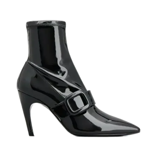 Viv' Choc Stretch Lacquered Buckle Ankle Boots