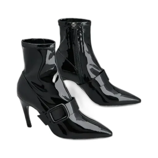 Viv' Choc Stretch Lacquered Buckle Ankle Boots