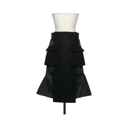 High Waist Panelled Cargo Midi Skirt
