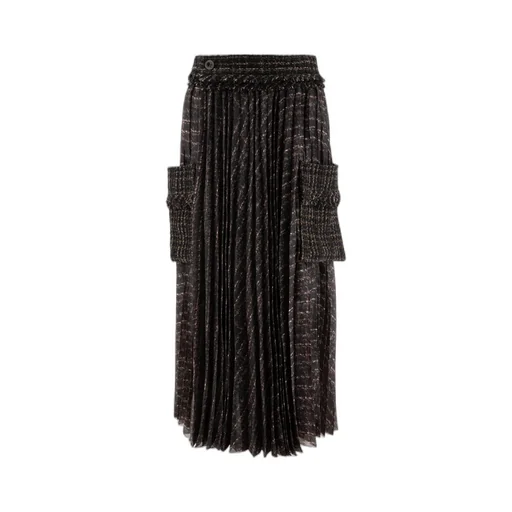 Pleated Tweed Midi Skirt