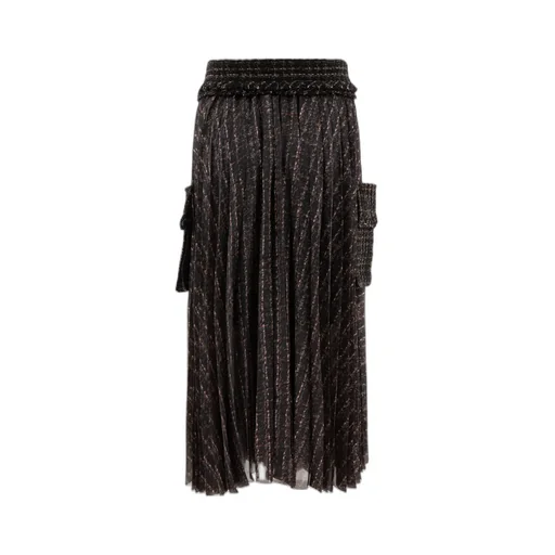 Pleated Tweed Midi Skirt
