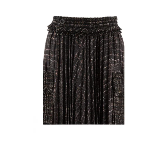 Pleated Tweed Midi Skirt