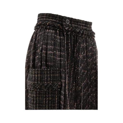 Pleated Tweed Midi Skirt