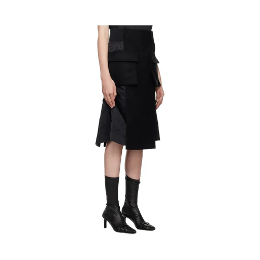 High Waist Panelled Cargo Midi Skirt