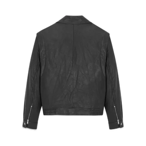 Crinkled-Effect Biker Leather Jacket