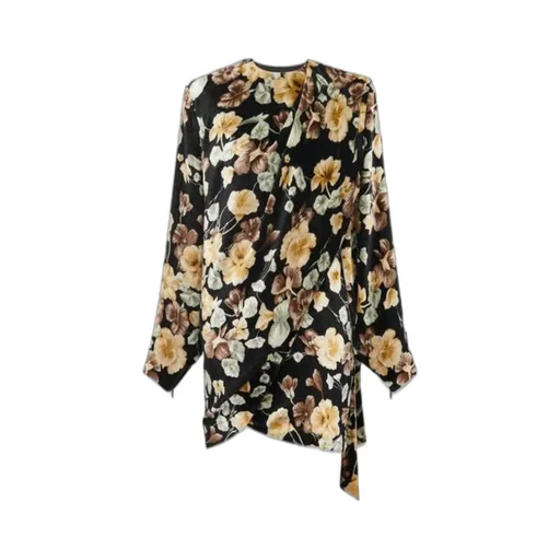 Draped Floral Patterned Dress