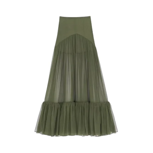 Ruffled Long Skirt In Silk