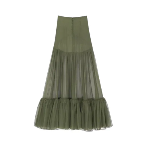 Ruffled Long Skirt In Silk