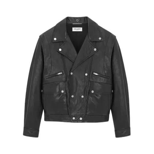 Crinkled-Effect Biker Leather Jacket