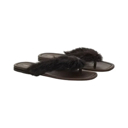 Thong Sandal With Fur Detail