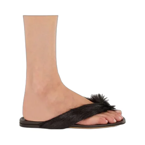 Thong Sandal With Fur Detail