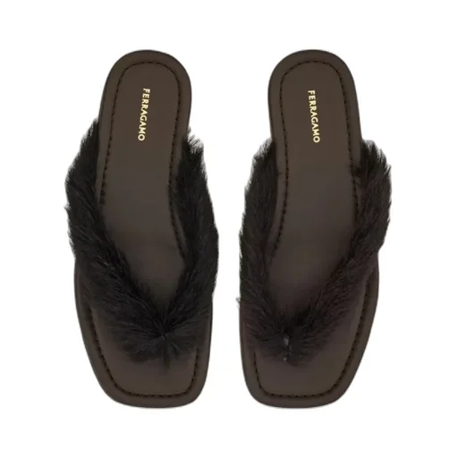 Thong Sandal With Fur Detail