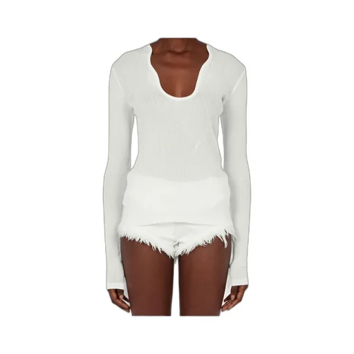 Rippled Neckline Ribbed Top