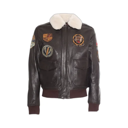 Leather Bomber Jacket With Patches