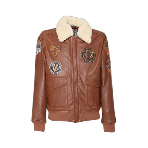 Patch-Detailed Leather Bomber Jacket