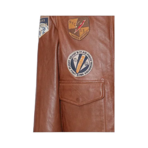 Patch-Detailed Leather Bomber Jacket