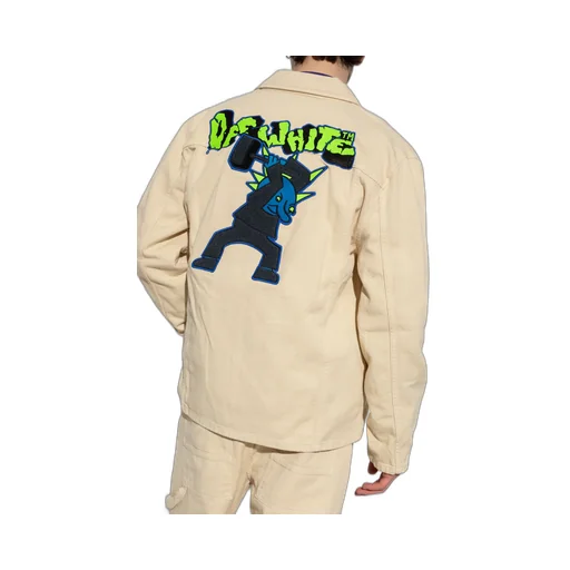 Motif-Embroidered Buttoned Denim Jacket